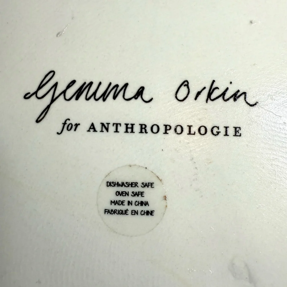 Anthropologie , Gemma Orkan Handpainted Blue with Handles Dog Dish,With 3 Dogs